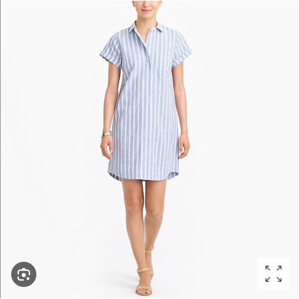 J.Crew Factory Linen Shift Summer Dress, Light blue/gray striped